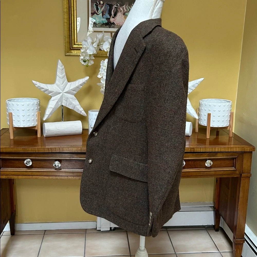 Vtg 100% Pure Scottish Wool Brown Harris Tweed Herringbone Sport Coat by GANT
